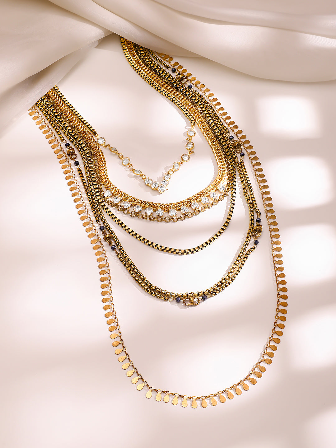 Gold Plated Layered Cascade Statement Necklace