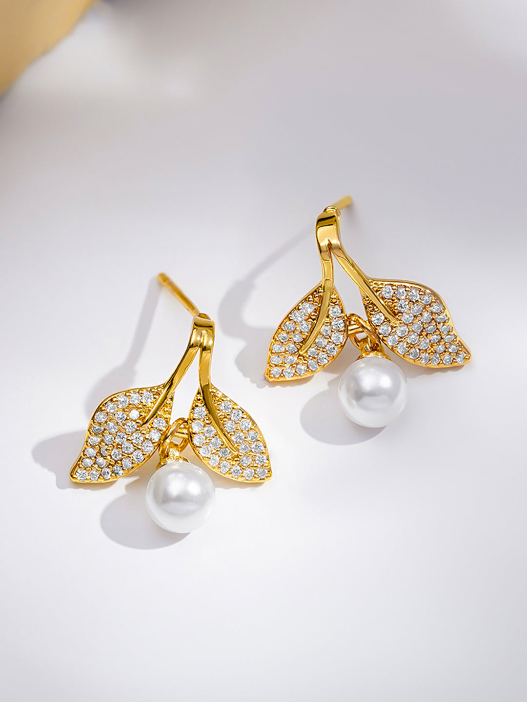 Rubans 18K Gold-Plated Flora Pearl Drop Pendant Set with Sparkling Crystal Accents