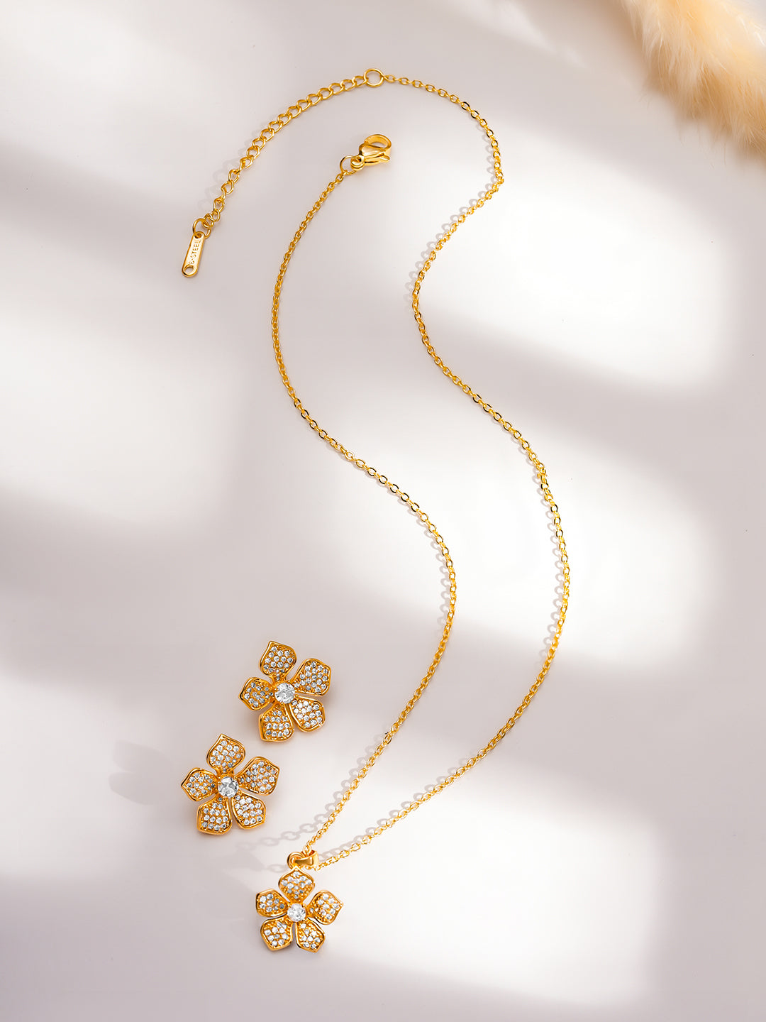American Diamond Zirconia Floral Pendant Set