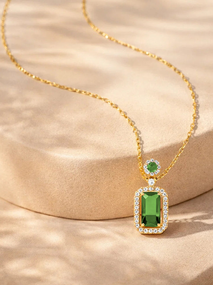 18K Gold Plated Emerald Crystal Pendant Necklace | Anti Tarnish