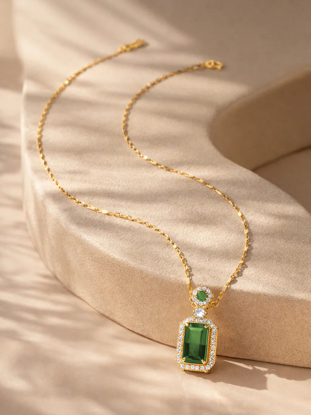 18K Gold Plated Emerald Crystal Pendant Necklace | Anti Tarnish