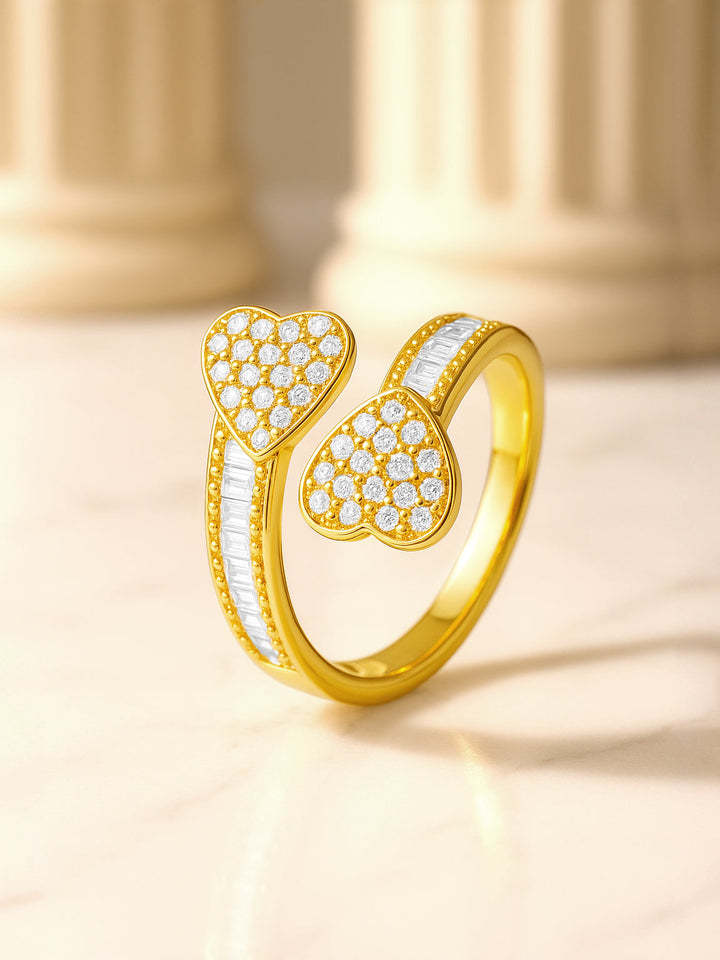 Heart Motif American Diamond Zirconia Gold Ring