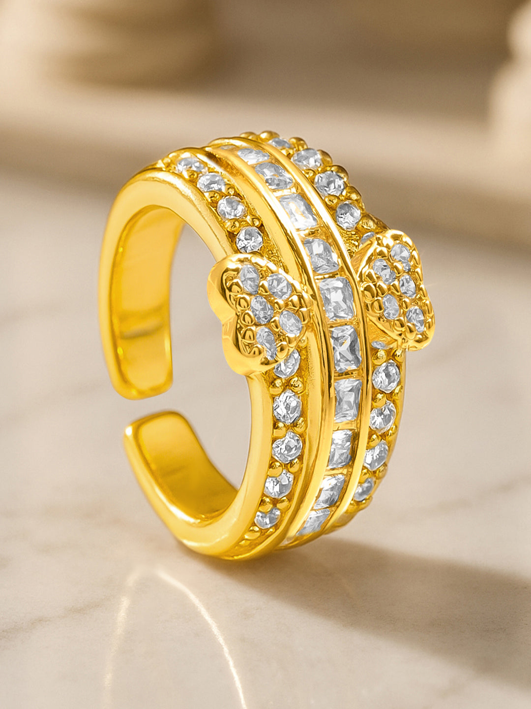 American Diamond Zirconia Gold Heart Ring