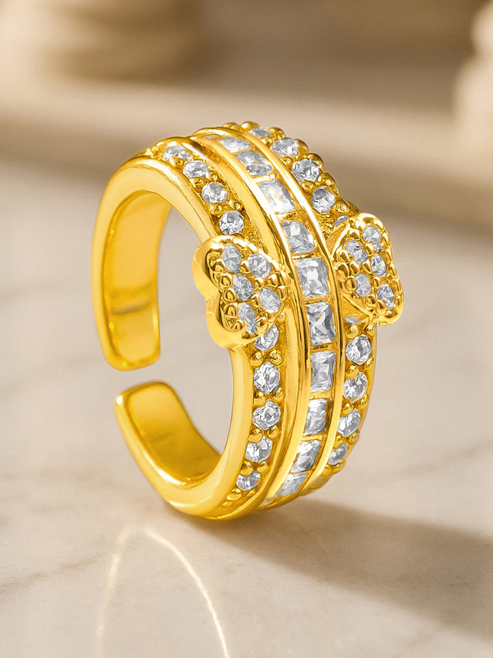 American Diamond Zirconia Gold Heart Ring