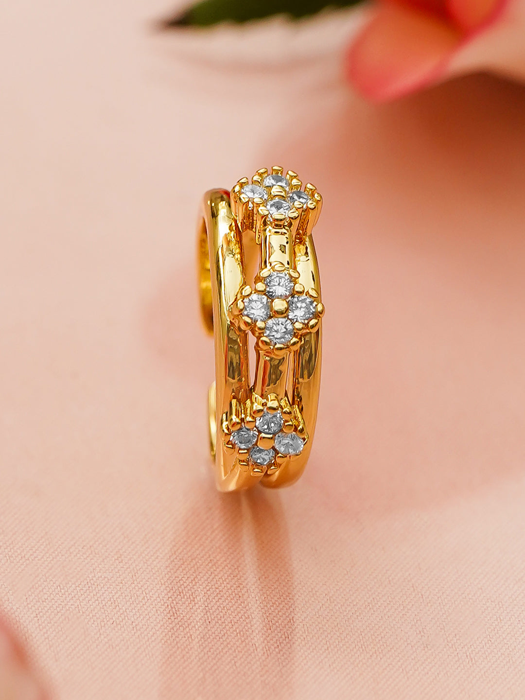 Flower American Diamond Zirconia Adjustable Ring