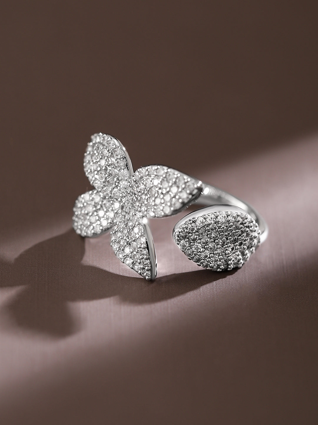 American Diamond Zirconia Floral Motif Ring