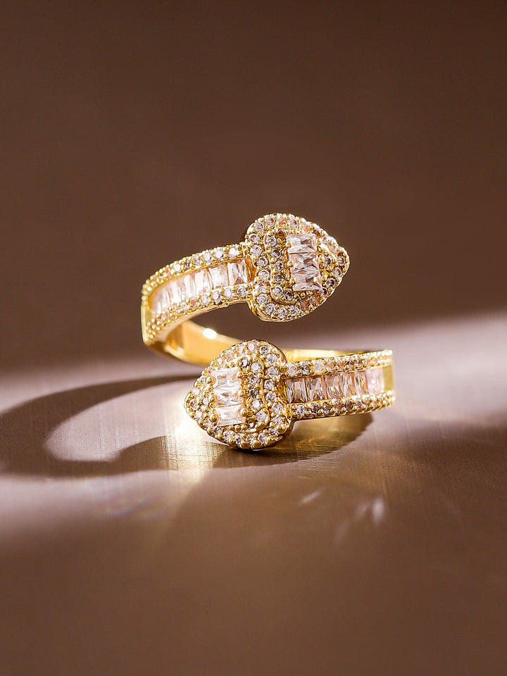 Gold American Diamond Zirconia Heart Design Ring