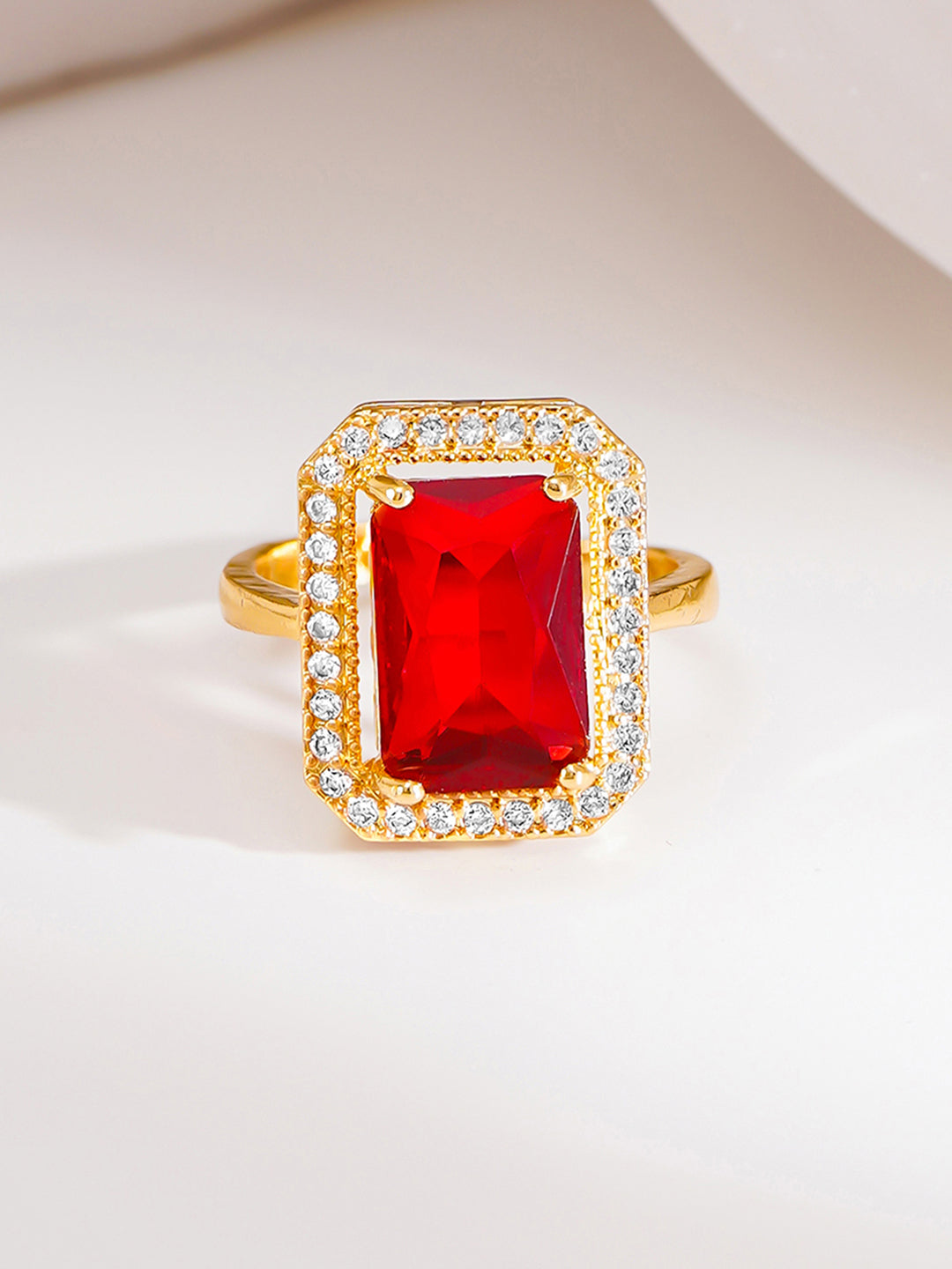18K Gold Plated Ruby Crystal Halo Adjustable Ring | Anti Tarnish