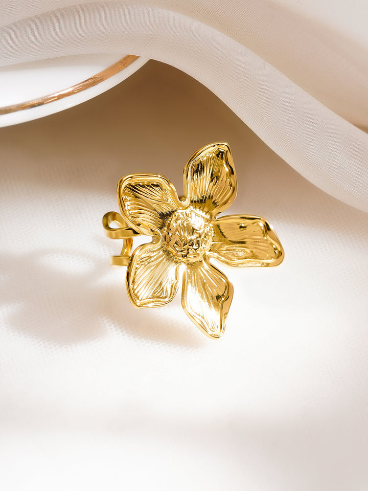 Demi Fine 18K Gold Plated Stainless Steel Floral Statement Ring