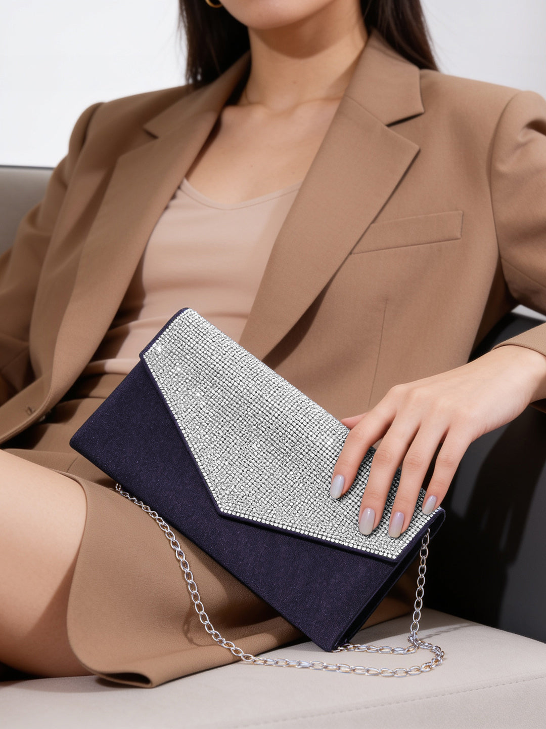 Silver Textured Envelope Clutch Handbag