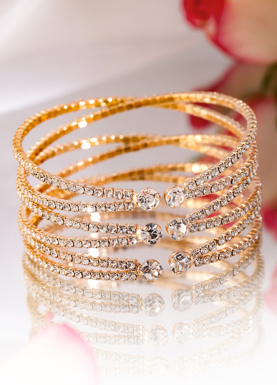 Rubans Gold-Plated Cubic Zirconia Stone Studded Cuff Bracelet