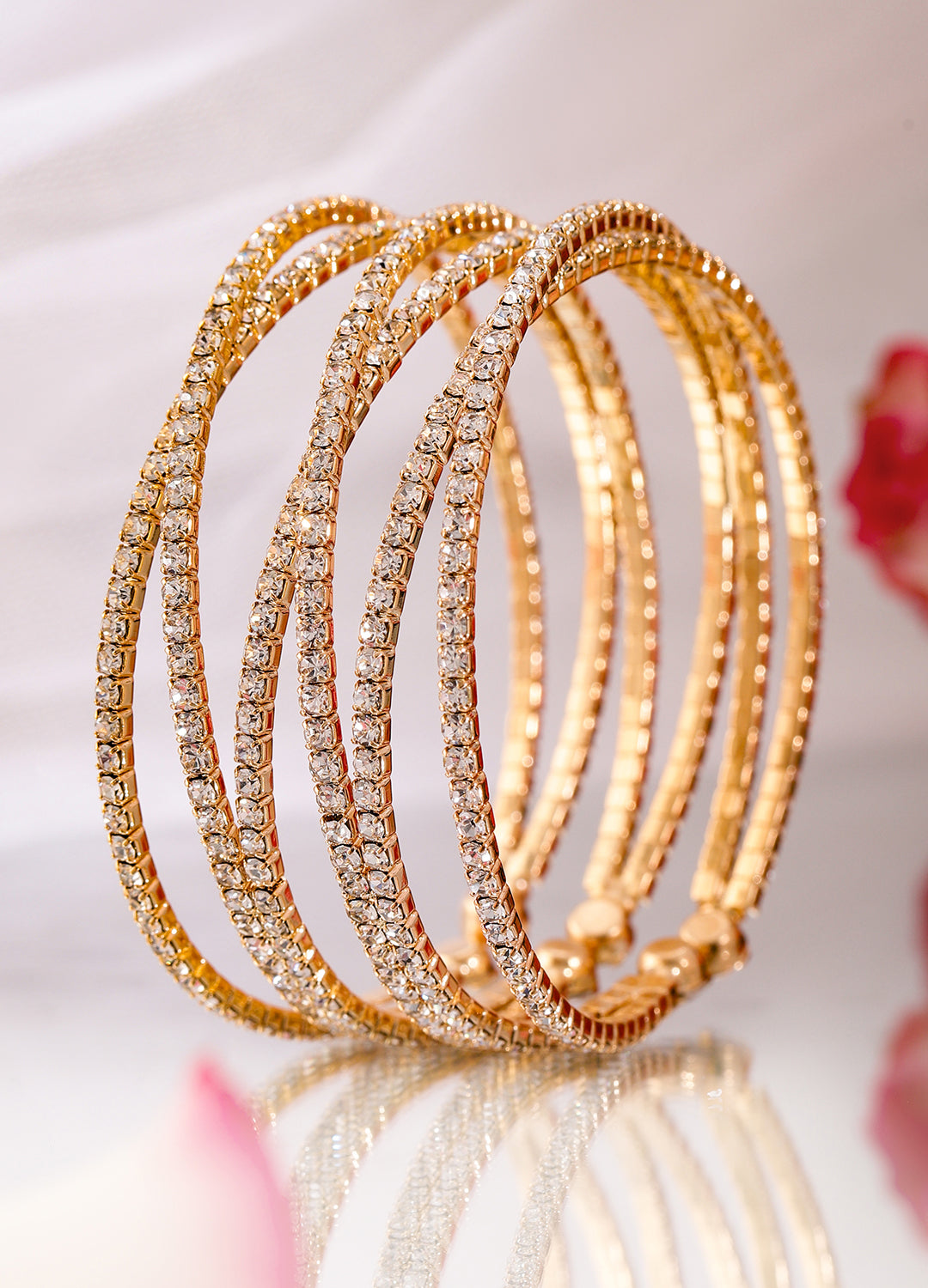 Rubans Gold-Plated Cubic Zirconia Stone Studded Cuff Bracelet