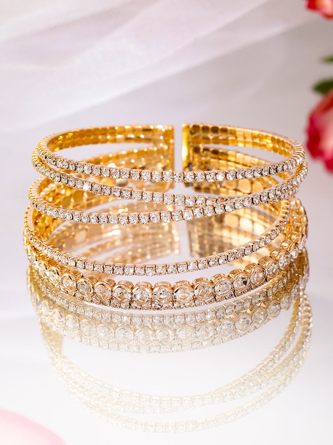 Rubans 18K Gold-Plated Cuff Bracelet with Sparkling AD & Cubic Zirconia Stones