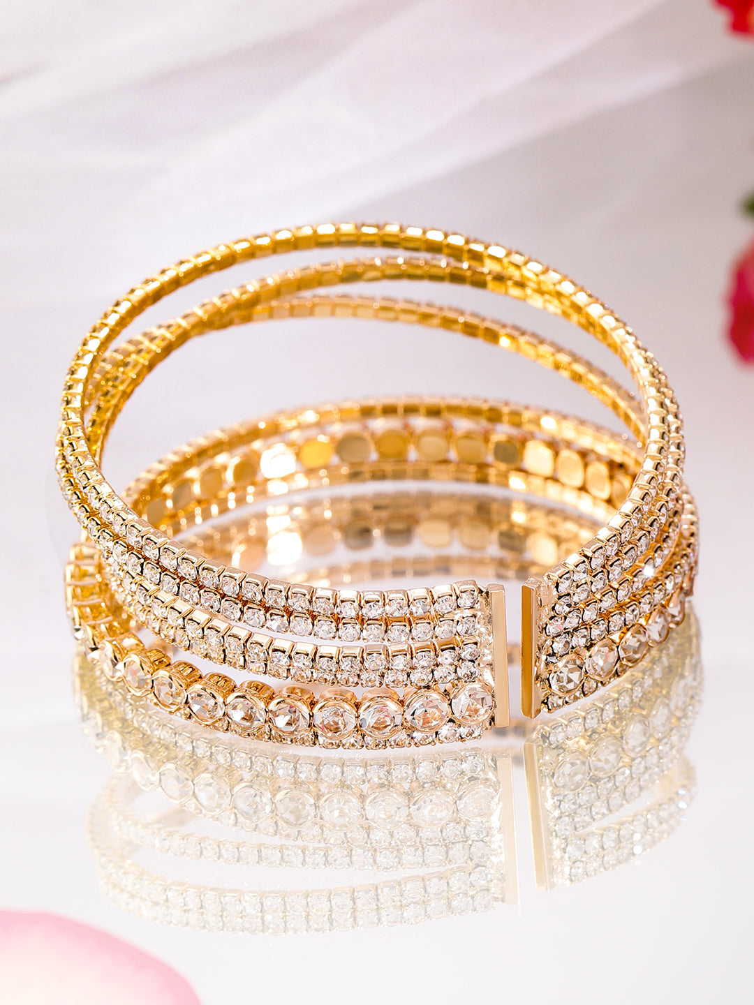 Rubans 18K Gold-Plated Cuff Bracelet with Sparkling AD & Cubic Zirconia Stones