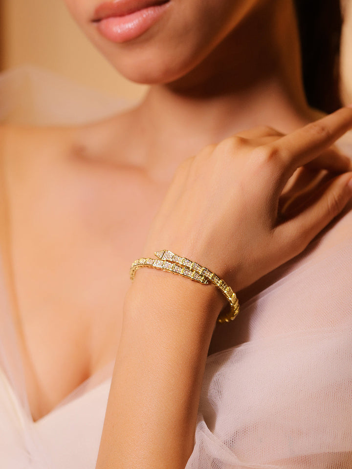 Rubans 22K Gold-Plated Snake Motif Bangle with Dazzling Cubic Zirconia