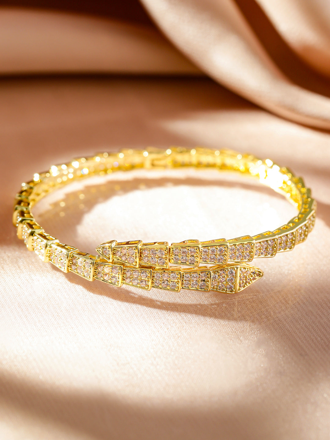 Rubans 22K Gold-Plated Snake Motif Bangle with Dazzling Cubic Zirconia