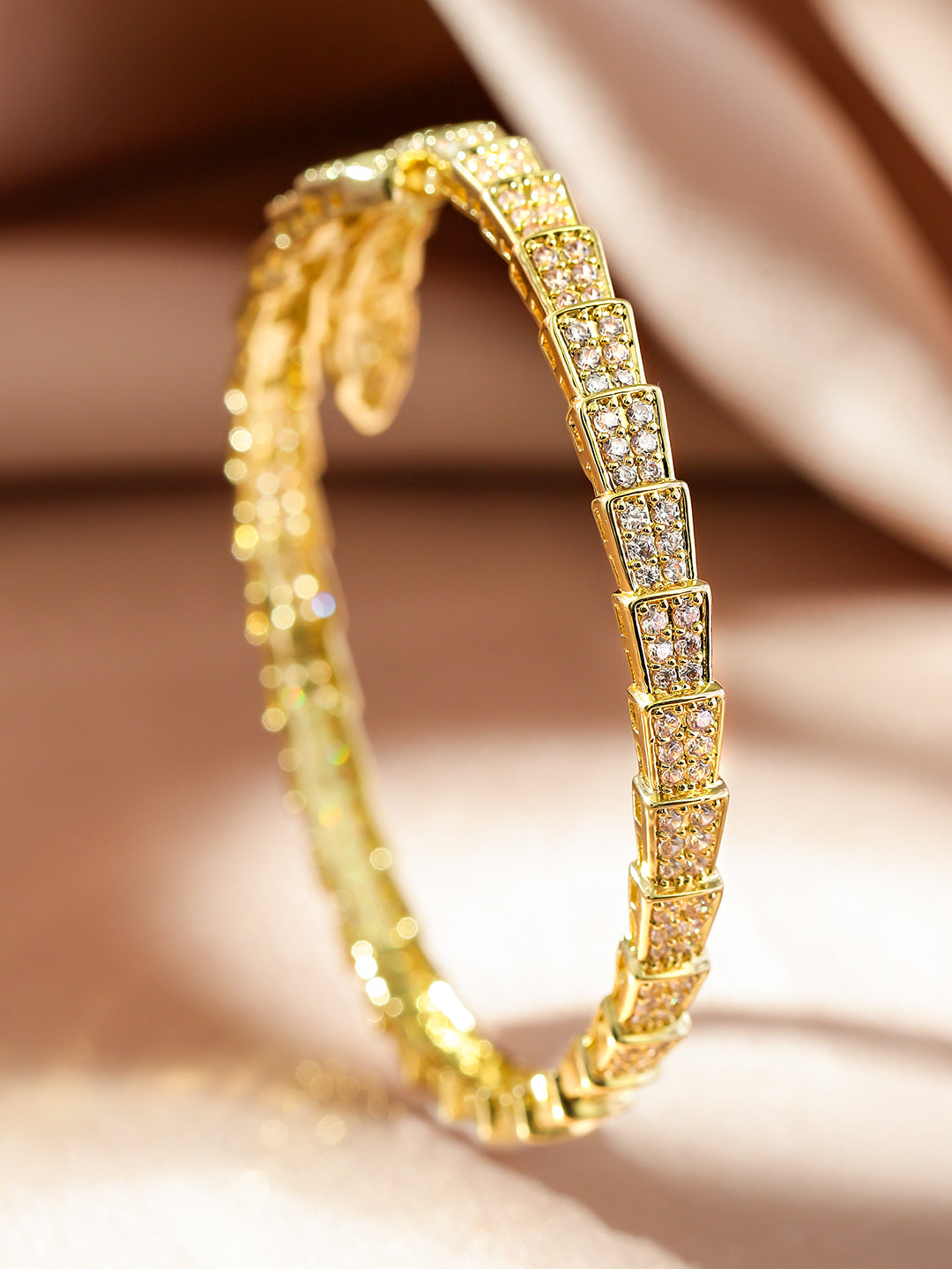 Rubans 22K Gold-Plated Snake Motif Bangle with Dazzling Cubic Zirconia
