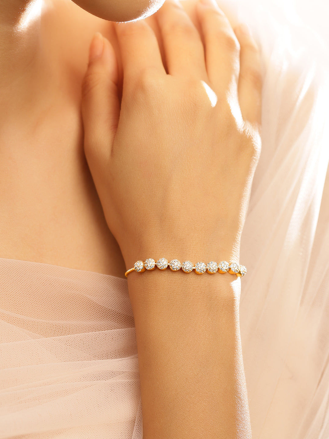 Rubans 18K Gold-Plated CubicZirconia Adjustable Pull Chain Bracelet Elegant & Stylish