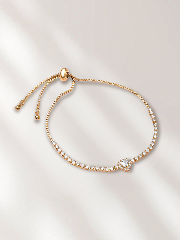 Adjustable Gold Plated Heart American Diamond Zirconia Bracelet