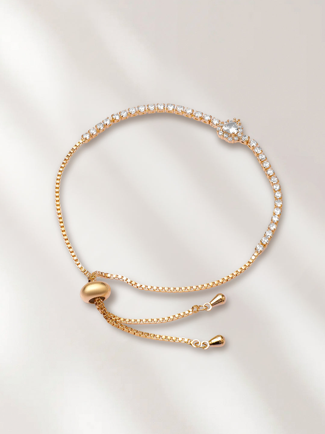 Adjustable Gold Plated Heart American Diamond Zirconia Bracelet