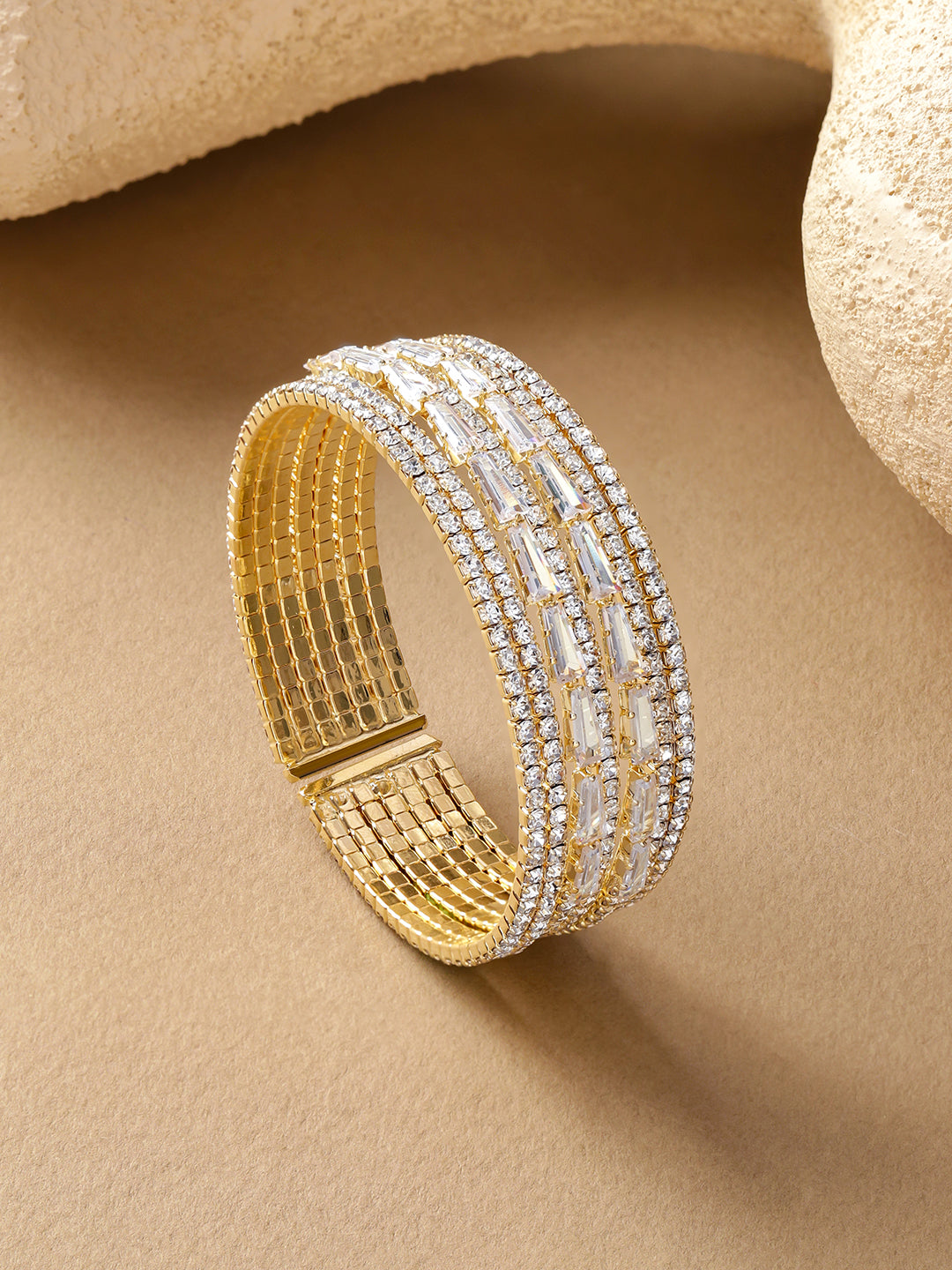 Gold Plated 6 Layer American Diamond Zirconia Studded Bracelet