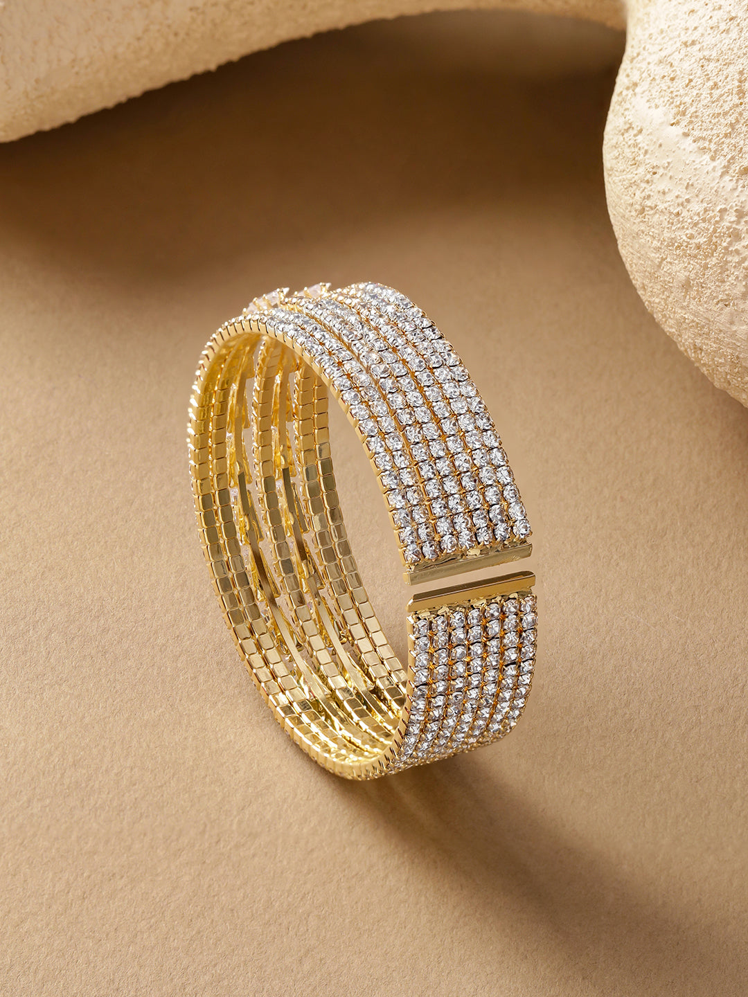 Gold Plated 6 Layer American Diamond Zirconia Studded Bracelet