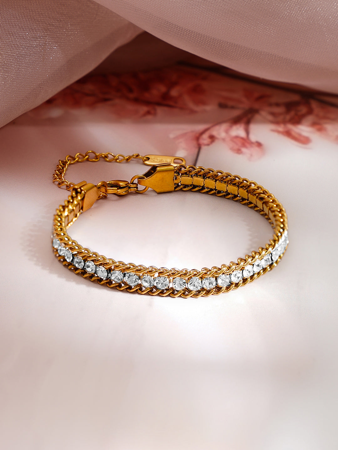 Demi Fine 18K Gold Plated Stainless steel Crystal Chain Bracelet