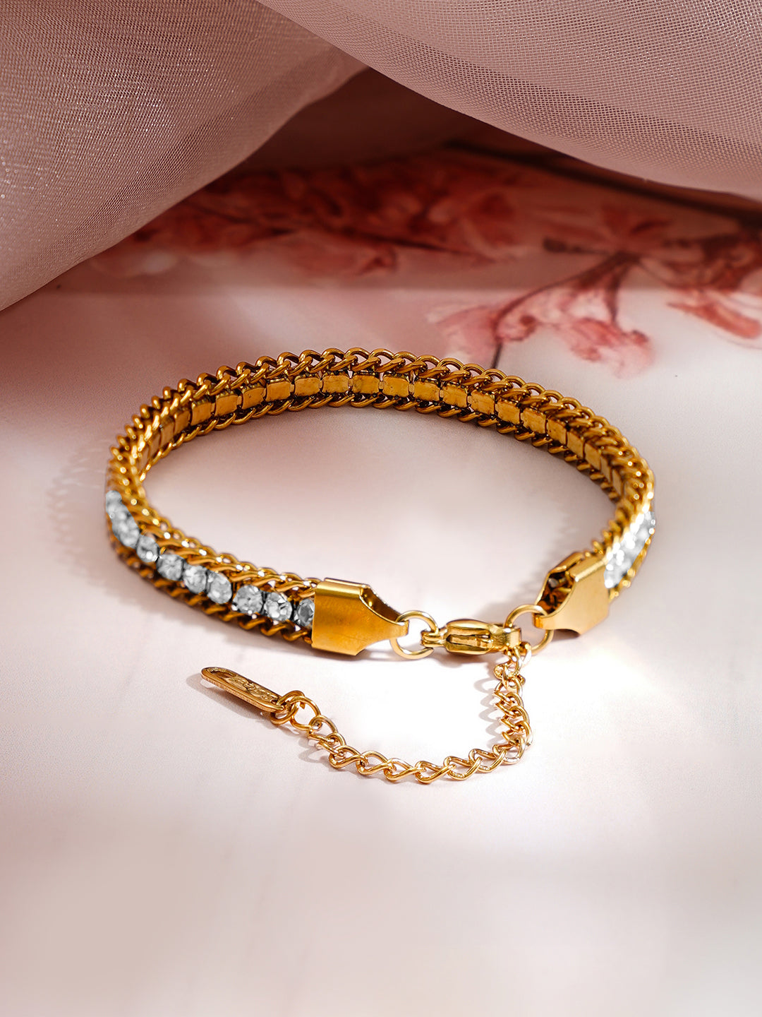 Demi Fine 18K Gold Plated Stainless steel Crystal Chain Bracelet