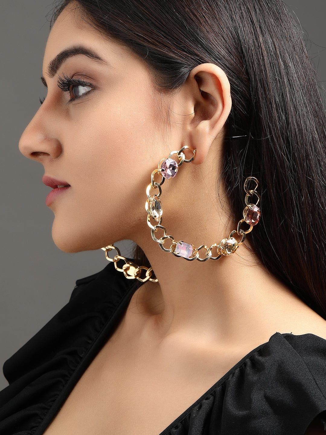 Rubans Gold-Plated Handcrafted Half Hoop Earrings