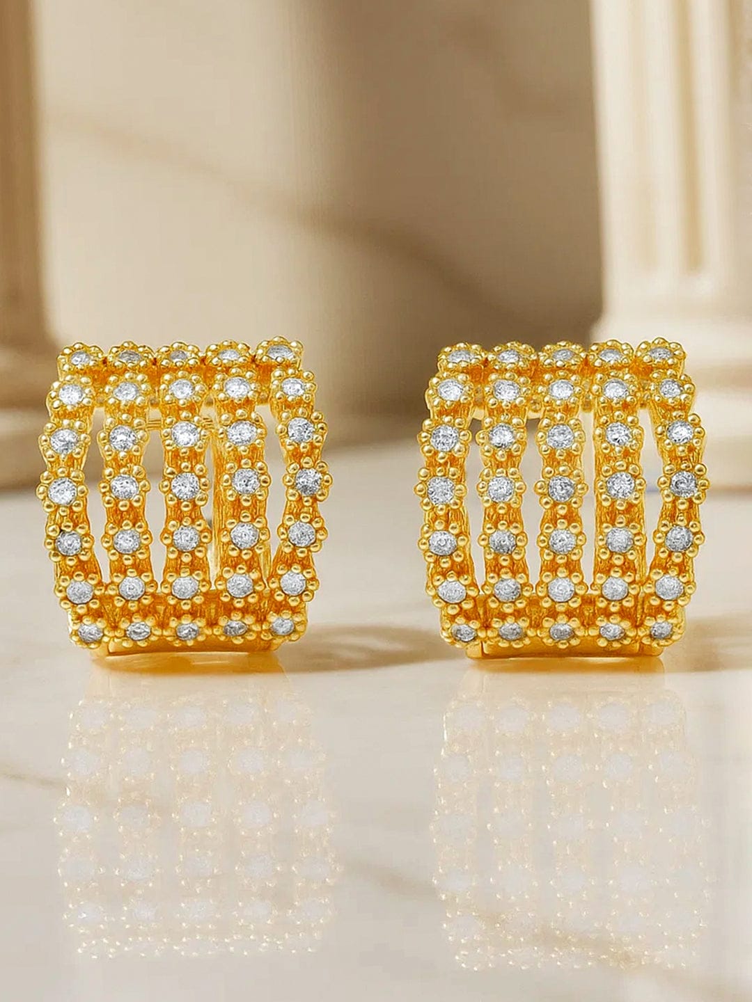 American Diamond Zirconia Gold Huggie Earrings