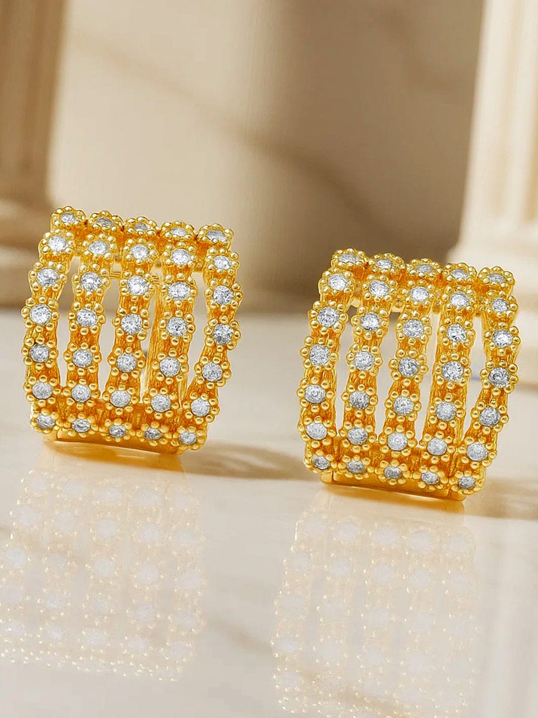 American Diamond Zirconia Gold Huggie Earrings