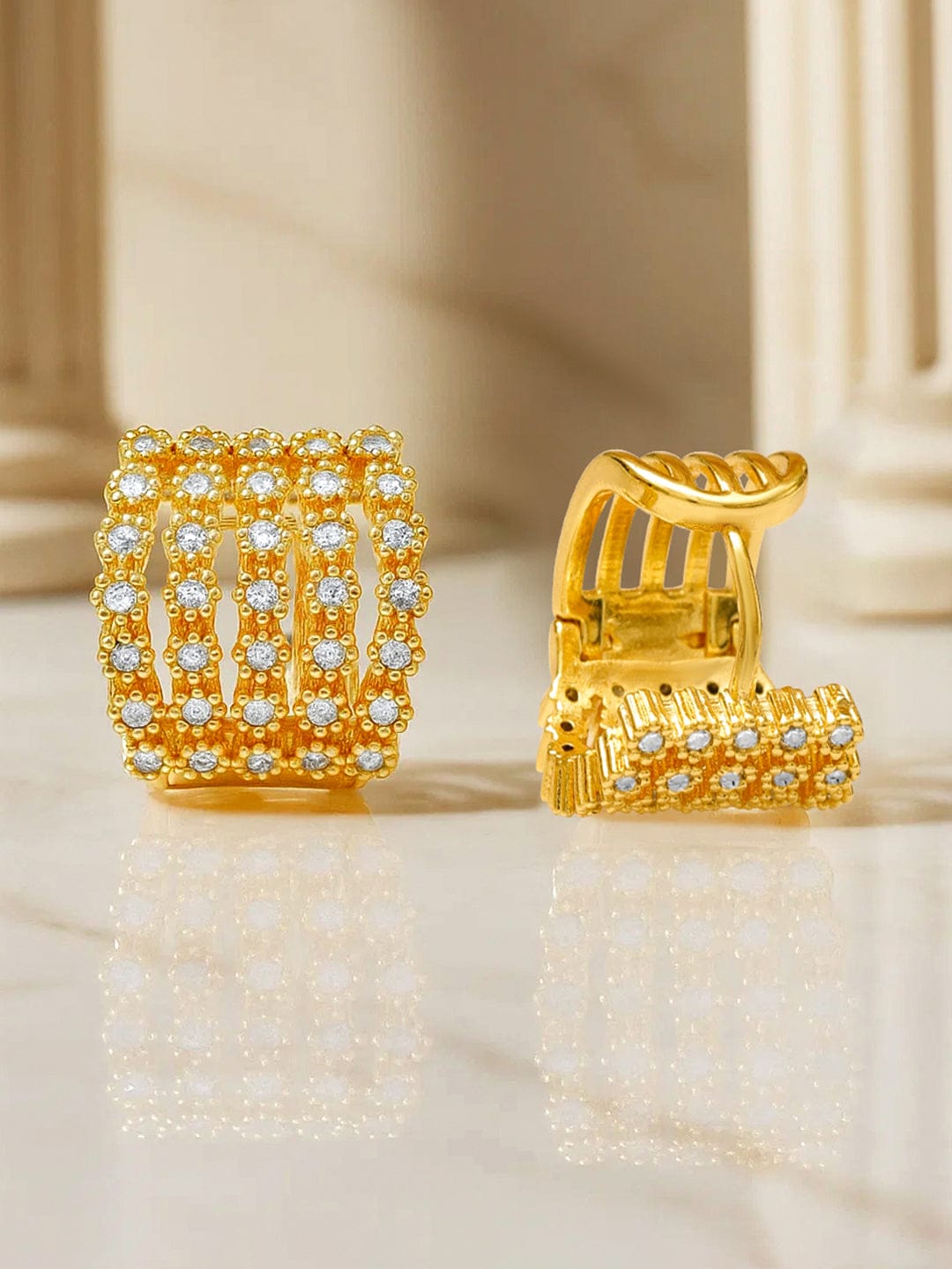 American Diamond Zirconia Gold Huggie Earrings