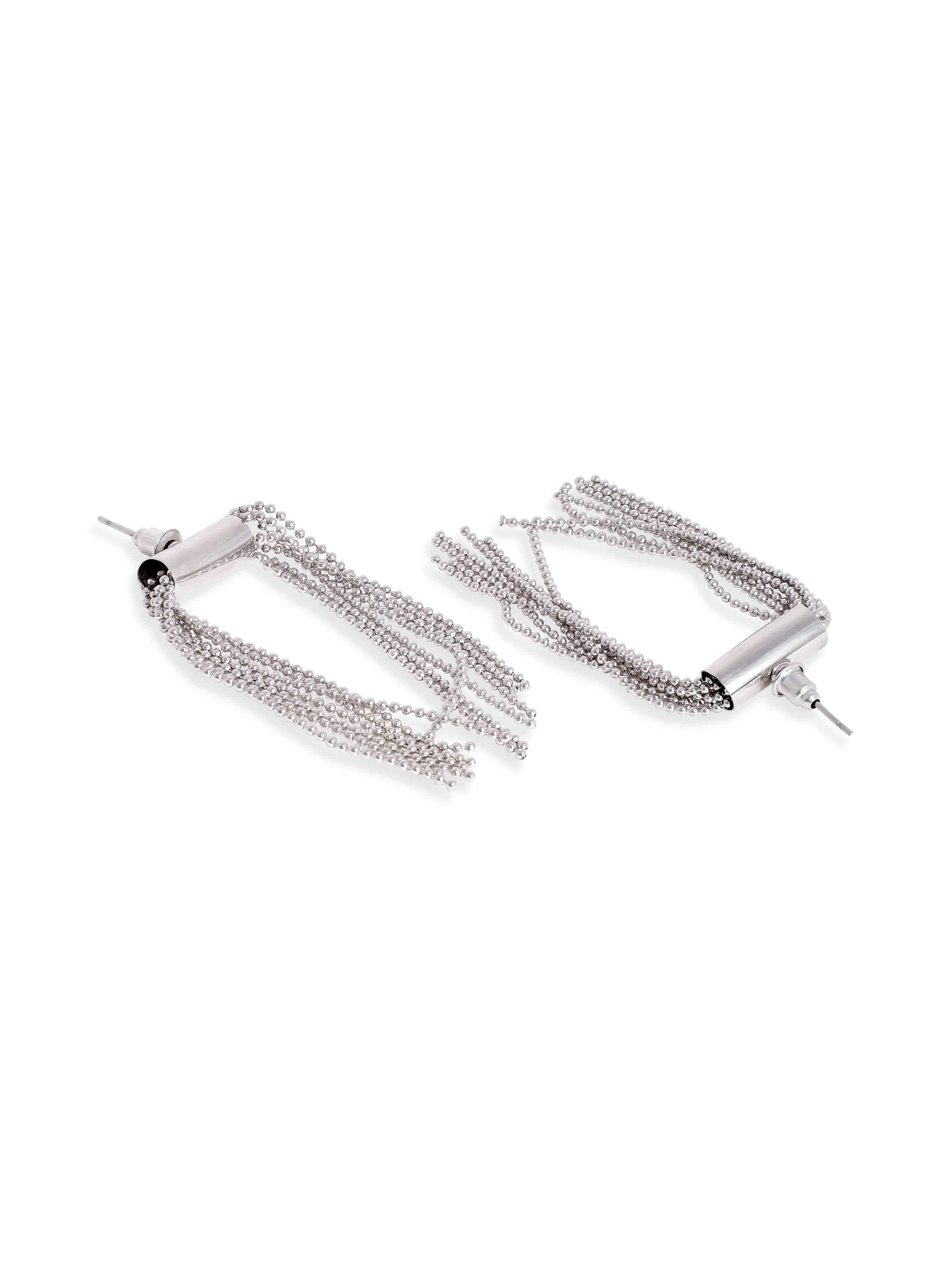 Rubans Voguish Rhodium-Plated Contemporary Drop Earrings