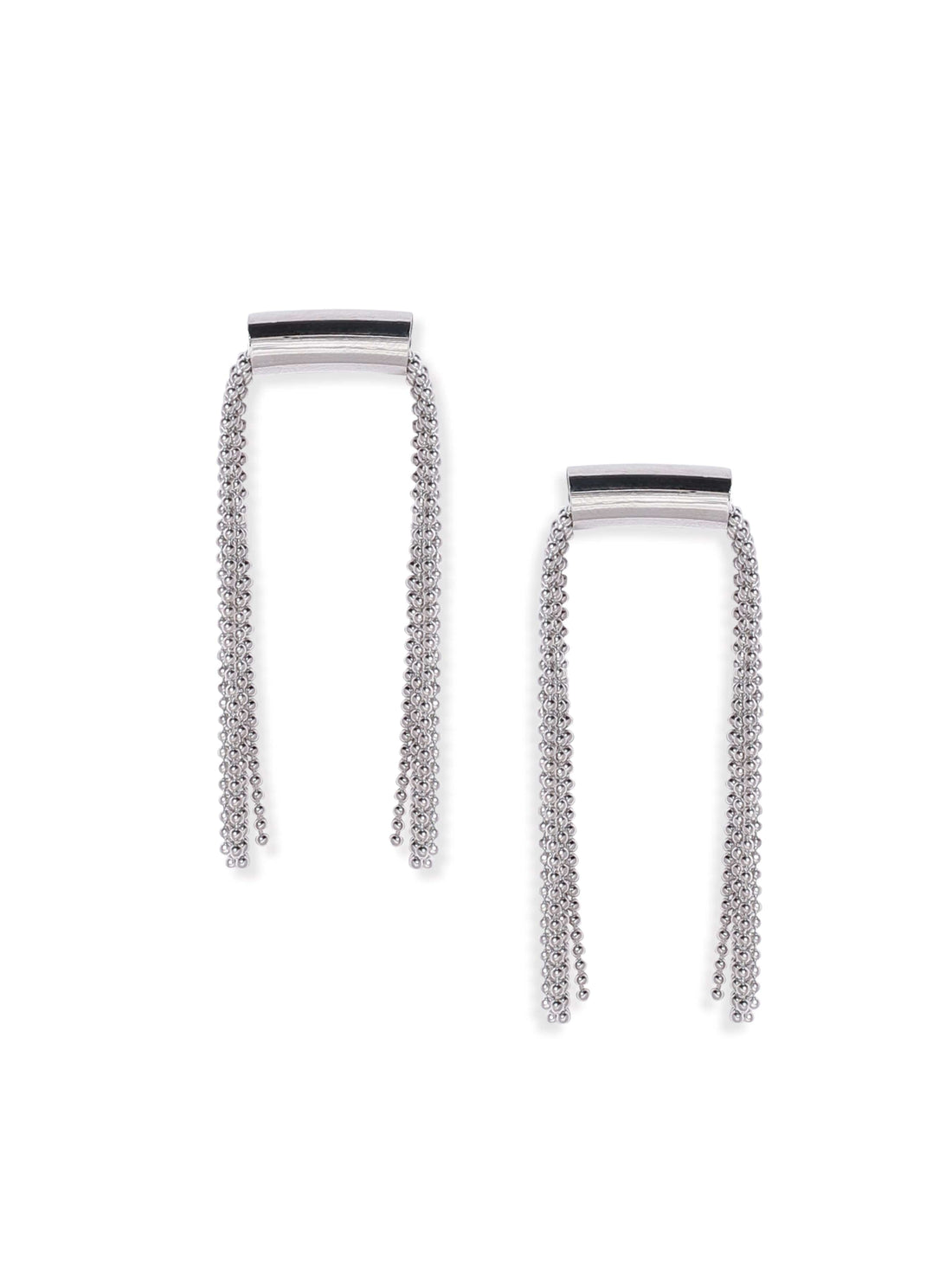 Rubans Voguish Rhodium-Plated Contemporary Drop Earrings