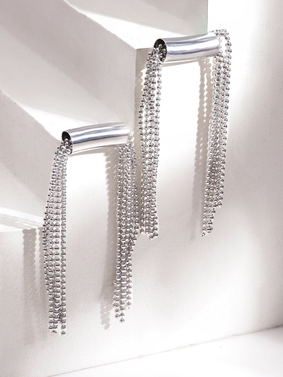 Rubans Voguish Rhodium-Plated Contemporary Drop Earrings