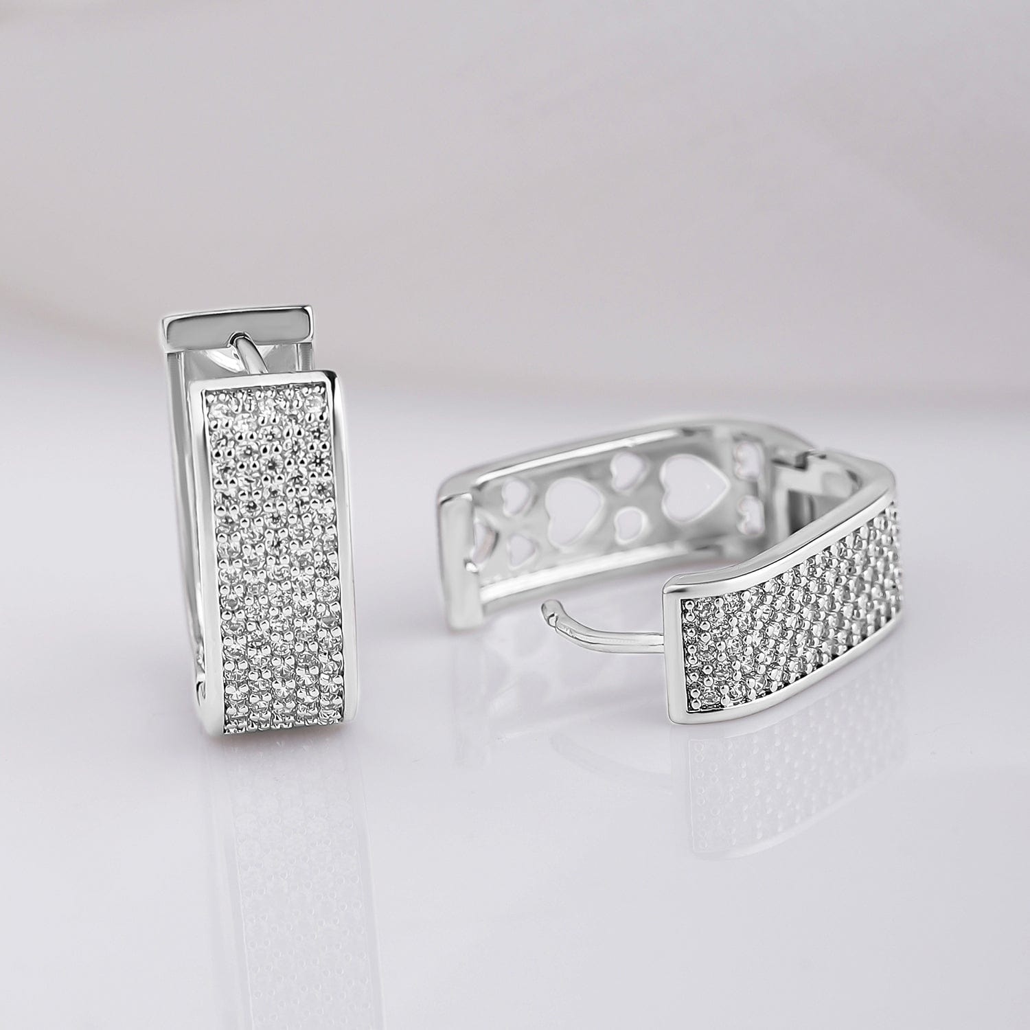American Diamond Zirconia Studded Rectangle Hoops