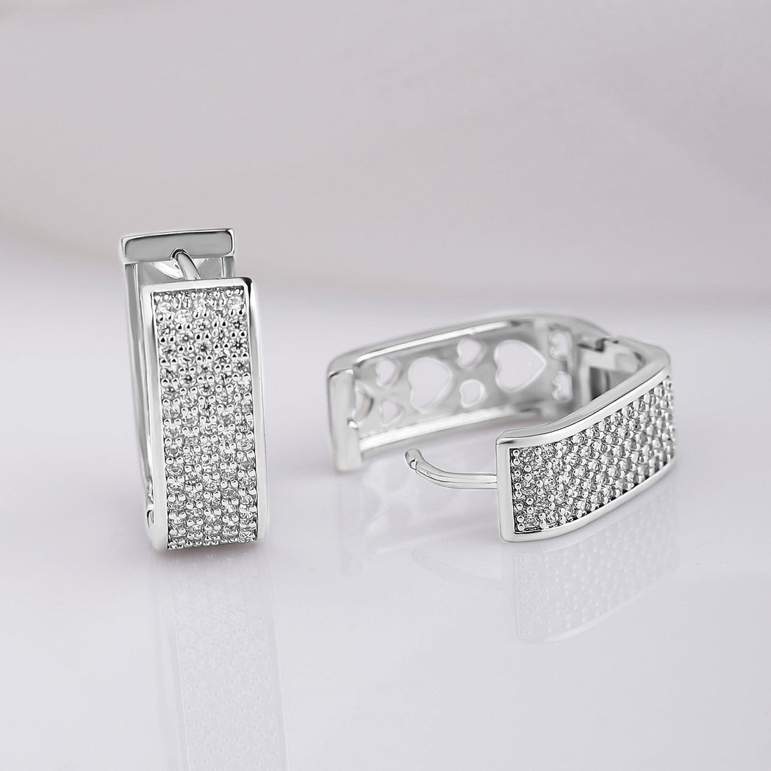 American Diamond Zirconia Studded Rectangle Hoops