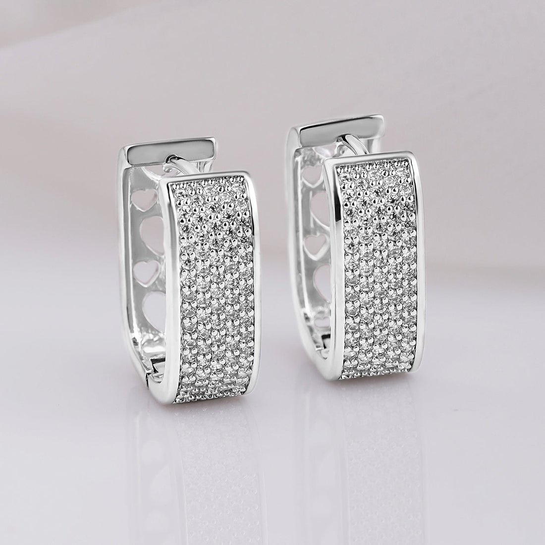 American Diamond Zirconia Studded Rectangle Hoops