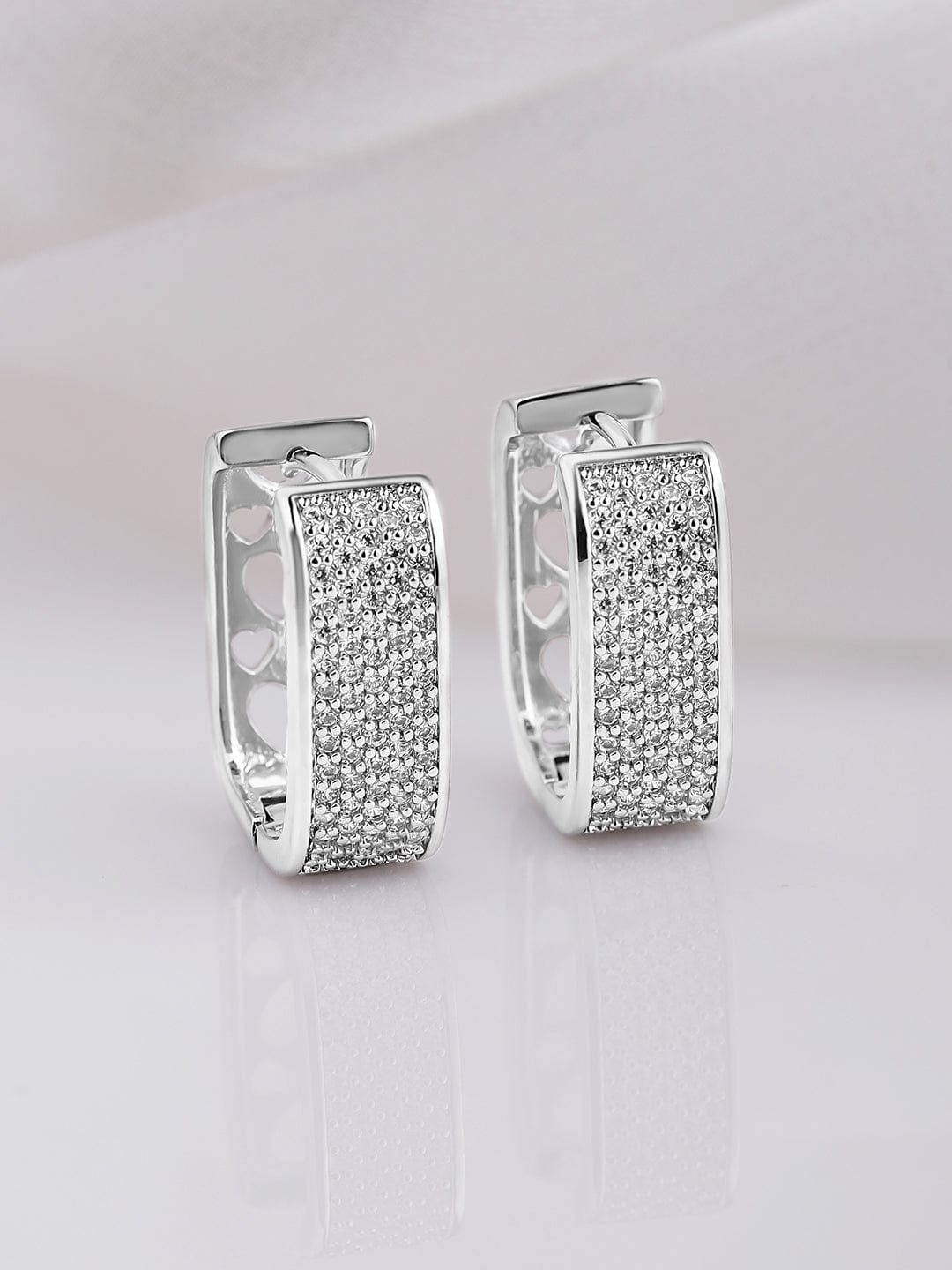American Diamond Zirconia Studded Rectangle Hoops