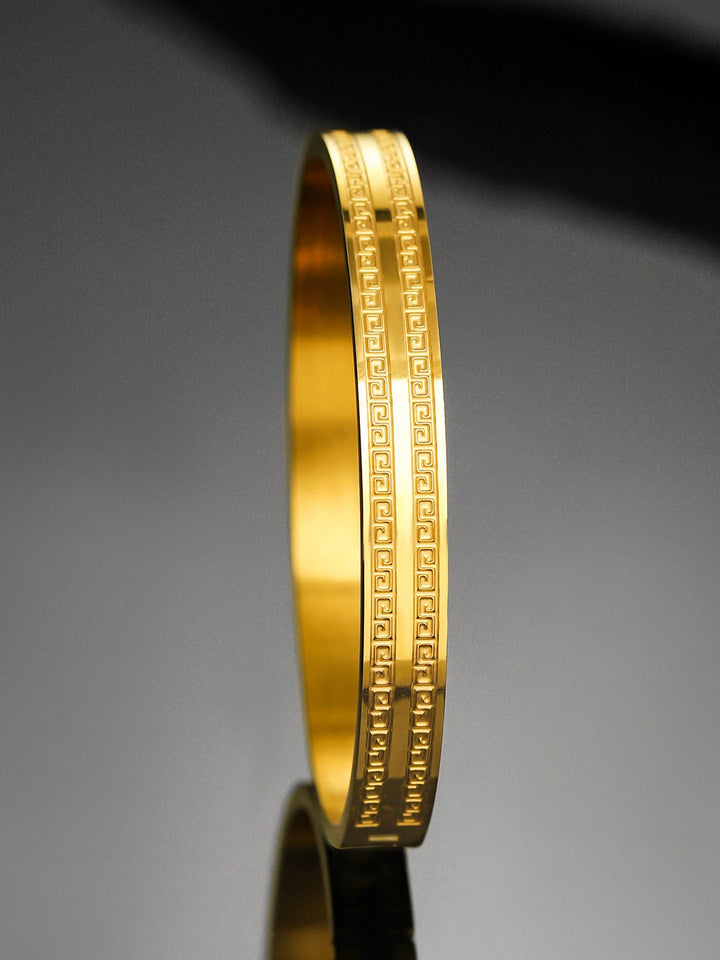Rubans 22K Gold-Plated Greek Key Pattern Textured Statement Bracelet for Men