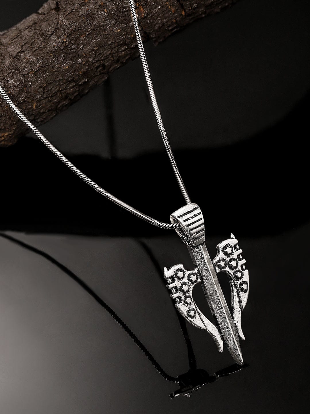 Roadster Men Silver-Toned Brass Tribal Trishul Pendant with Chain