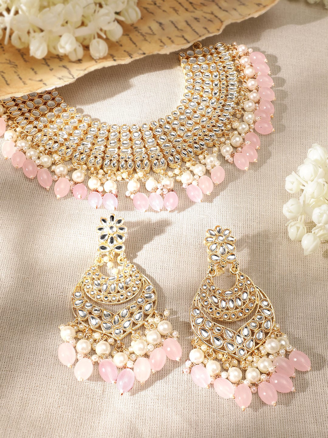 Rubans Royal Radiance 22k Gold Plated Kundan and Pearl Beaded Jewelry Set
