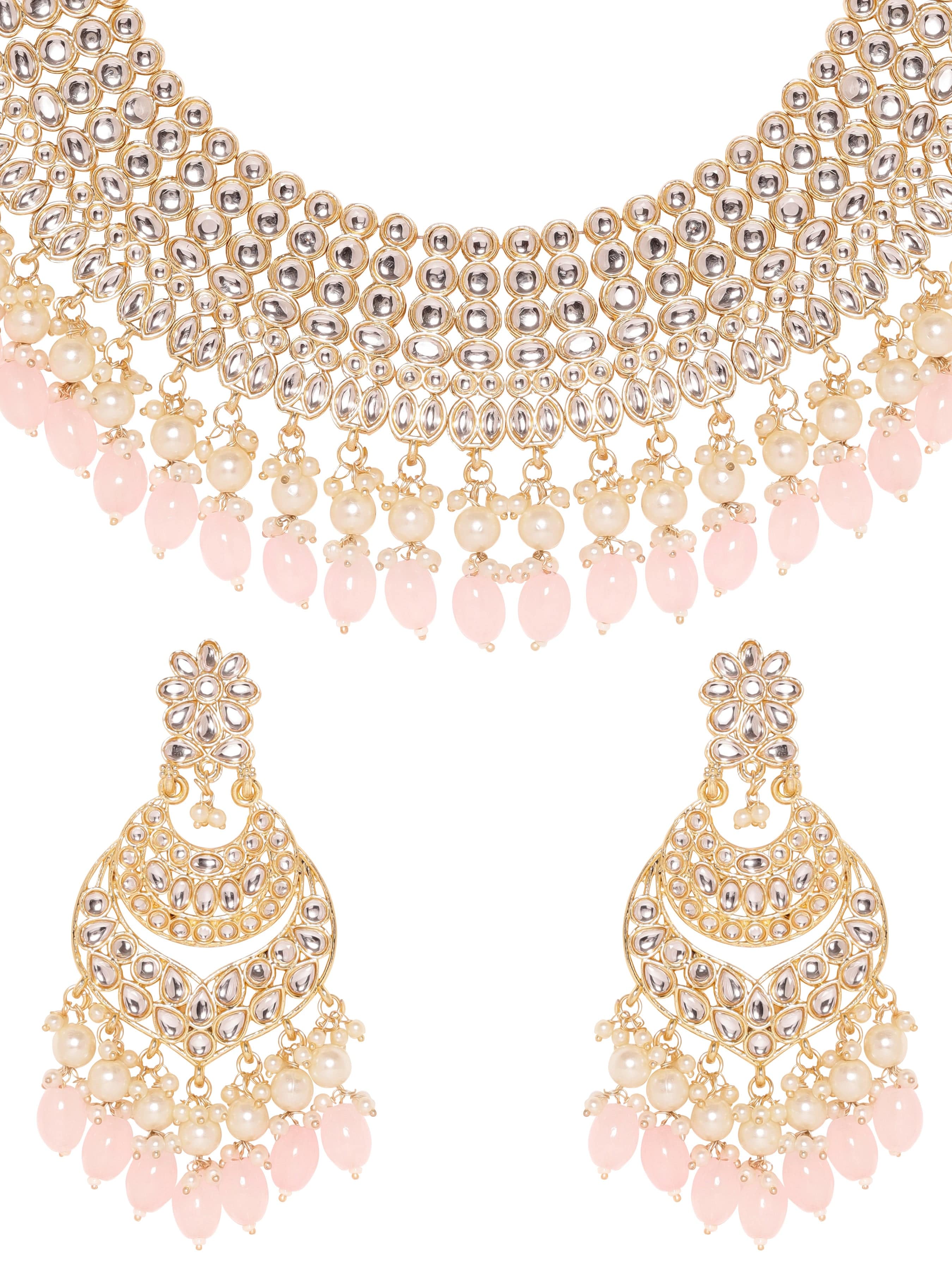 Rubans Royal Radiance 22k Gold Plated Kundan and Pearl Beaded Jewelry Set