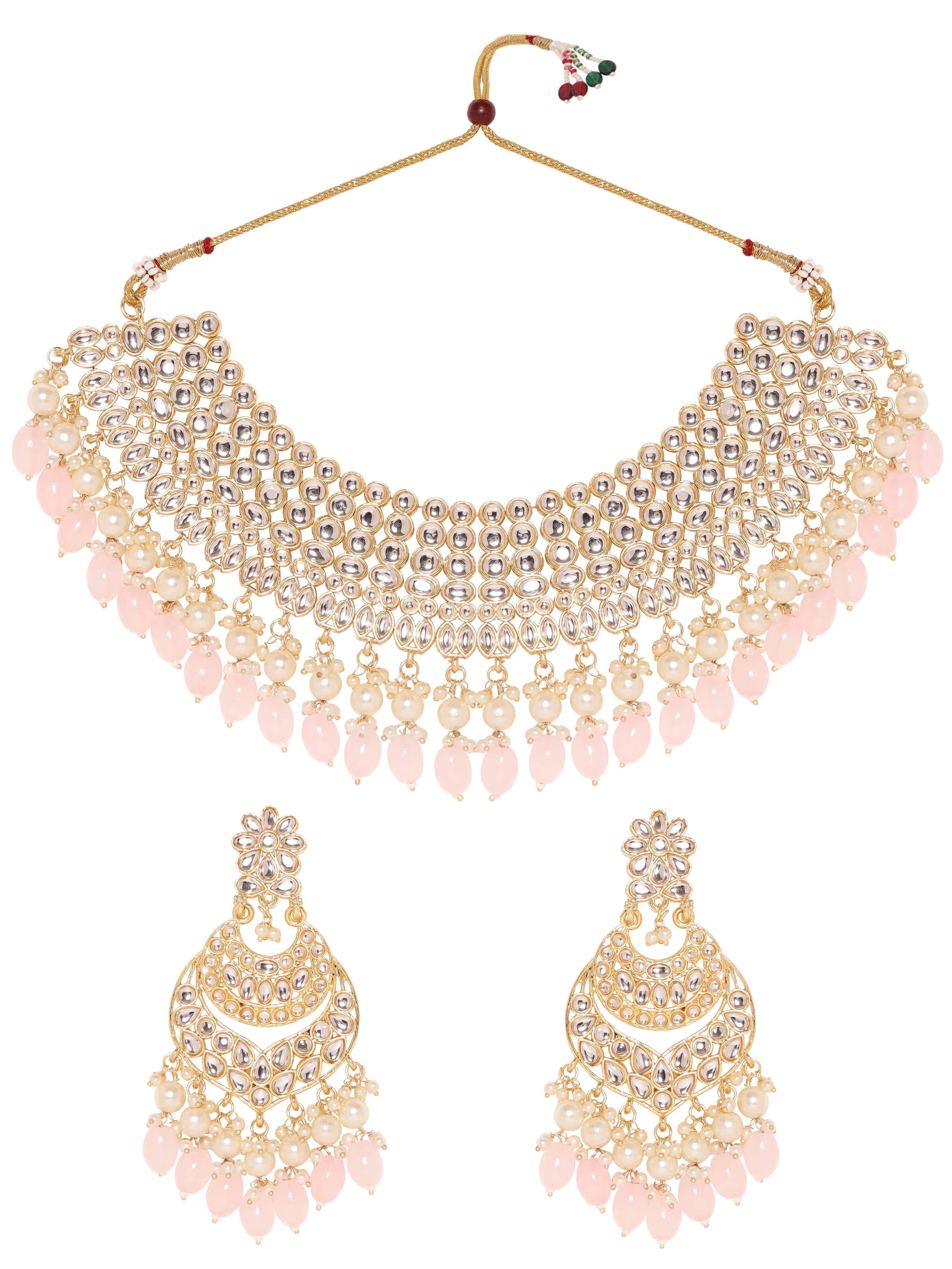 Rubans Royal Radiance 22k Gold Plated Kundan and Pearl Beaded Jewelry Set