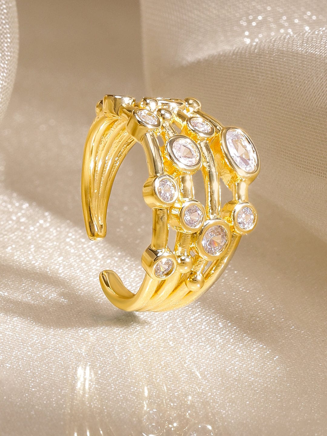 Gold Ring In American Diamond Zirconia