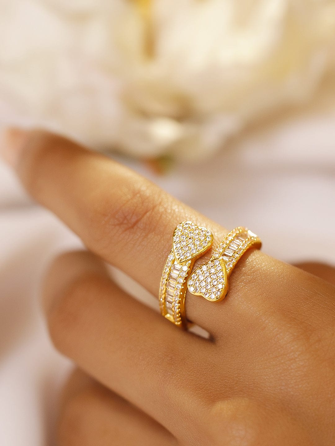 Heart Motif American Diamond Zirconia Gold Ring