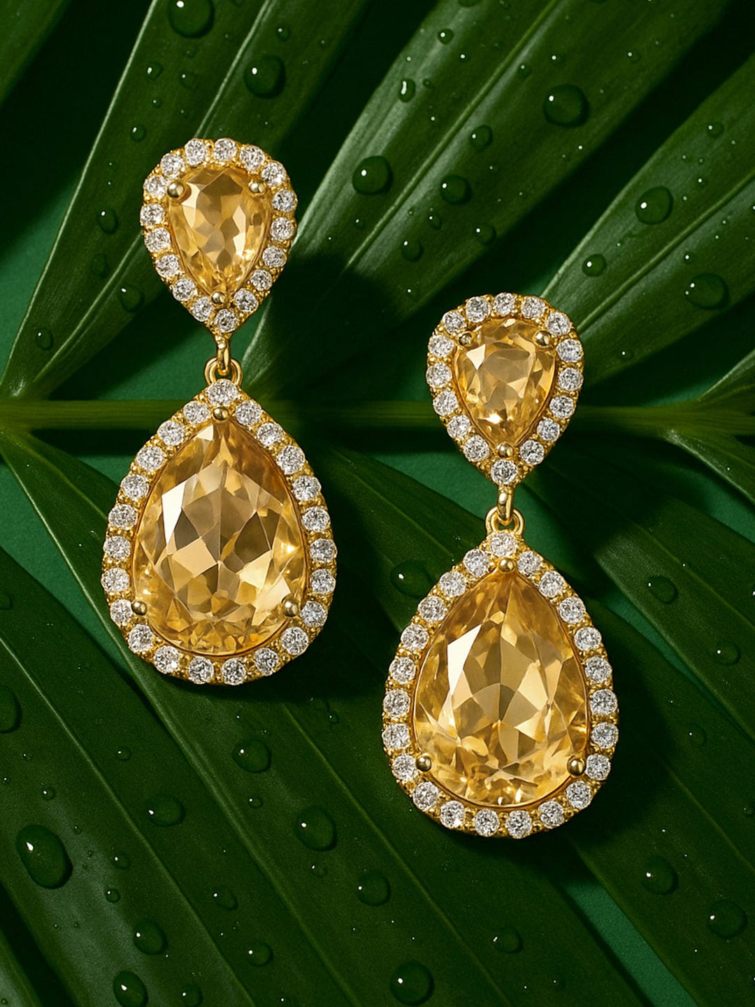 Shimmering Champagne Crystal & American Diamond Zirconia Drop Earrings