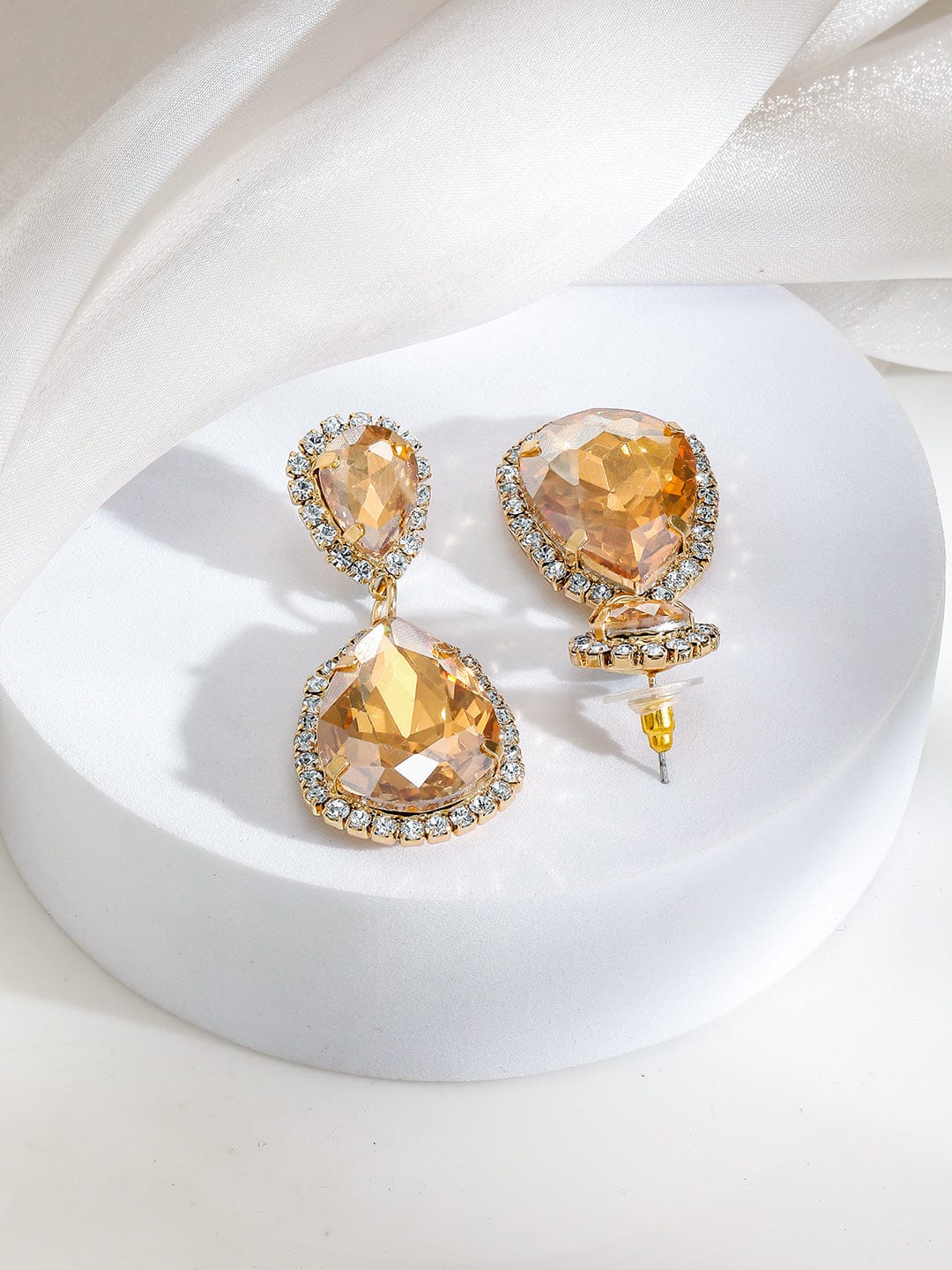 Shimmering Champagne Crystal & American Diamond Zirconia Drop Earrings