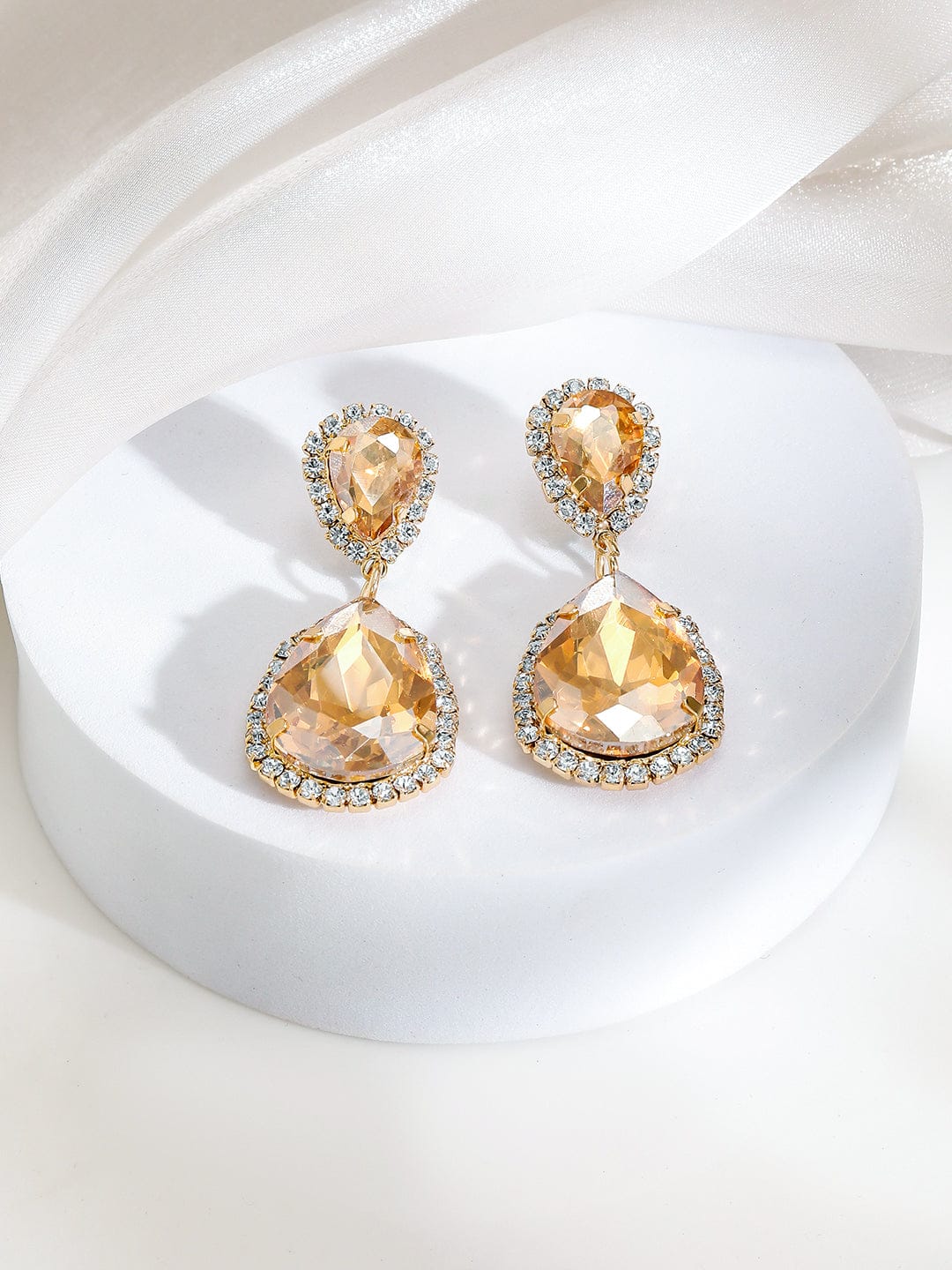 Shimmering Champagne Crystal & American Diamond Zirconia Drop Earrings