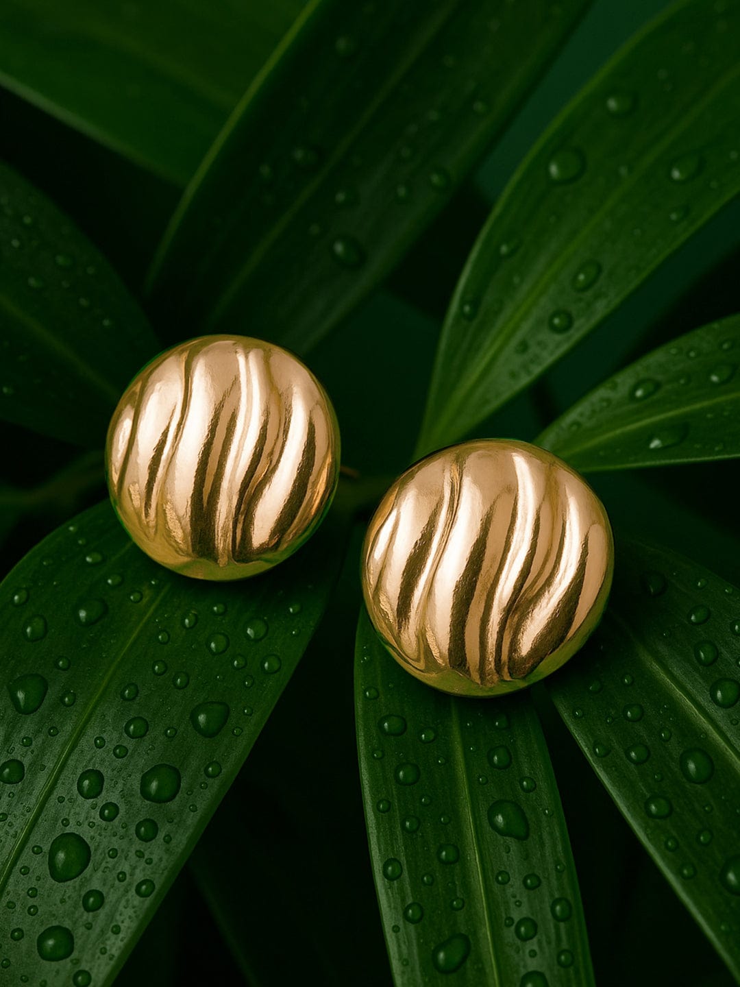 Rubans 18K Gold Plated Circular Stud Earrings with Elegant Wave Design